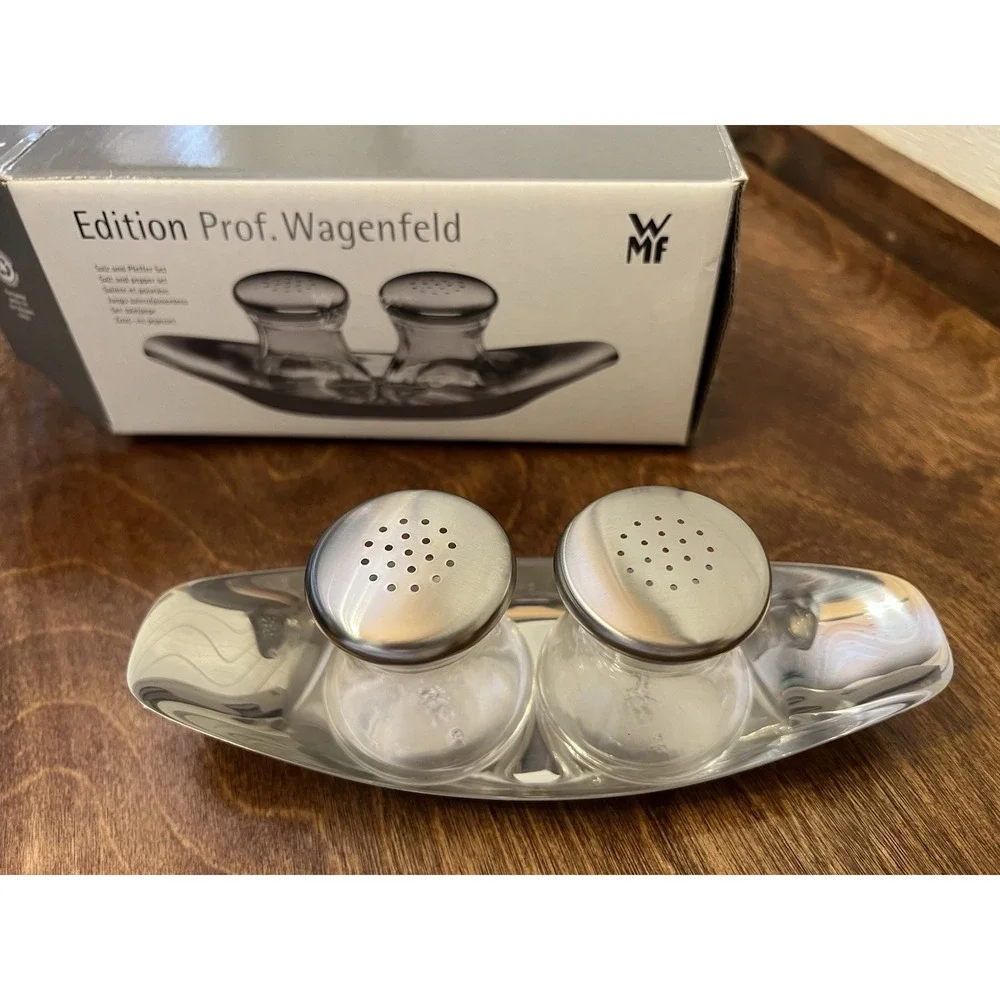 WMF Streuergarnitur Cromargan Wilhelm Wagenfeld Max & Moritz SALT PEPPER 1950s